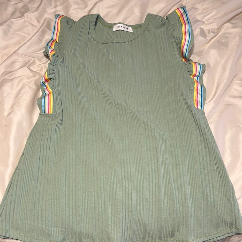 Green Top with Rainbow Stripes, size Large, never worn